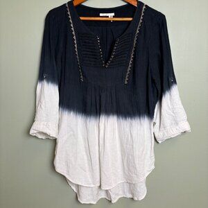 floreat Anthropologie Top Ombre Navy Blue White Hardware Details Sz 10 Med Boho